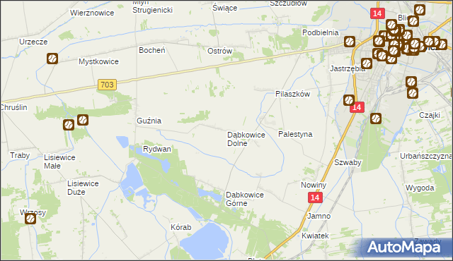 mapa Dąbkowice Dolne, Dąbkowice Dolne na mapie Targeo