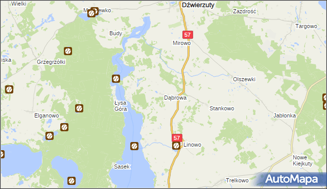 mapa Dąbrowa gmina Dźwierzuty, Dąbrowa gmina Dźwierzuty na mapie Targeo