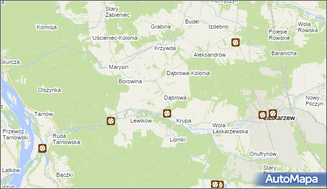 mapa Dąbrowa gmina Łaskarzew, Dąbrowa gmina Łaskarzew na mapie Targeo