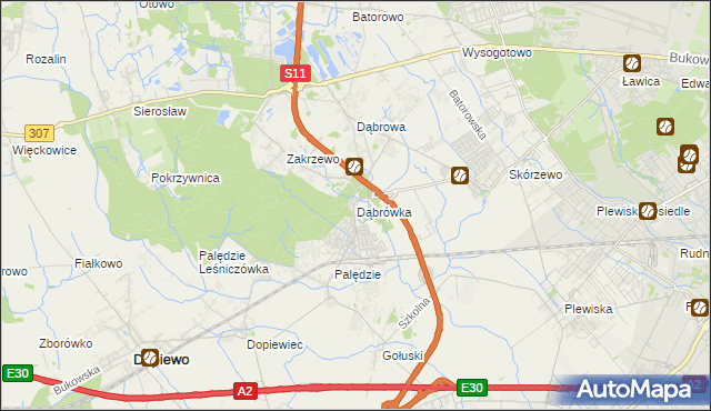 mapa Dąbrówka gmina Dopiewo, Dąbrówka gmina Dopiewo na mapie Targeo