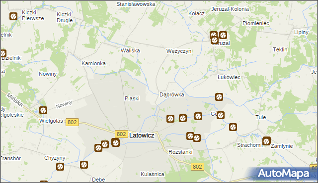 mapa Dąbrówka gmina Latowicz, Dąbrówka gmina Latowicz na mapie Targeo