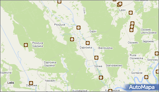 mapa Dąbrówka gmina Lelis, Dąbrówka gmina Lelis na mapie Targeo