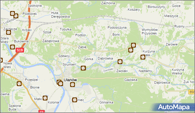 mapa Dąbrówka gmina Ulanów, Dąbrówka gmina Ulanów na mapie Targeo