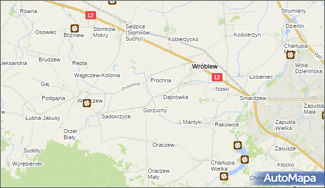 mapa Dąbrówka gmina Wróblew, Dąbrówka gmina Wróblew na mapie Targeo