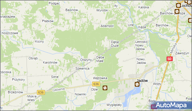 mapa Dębe Małe gmina Jadów, Dębe Małe gmina Jadów na mapie Targeo