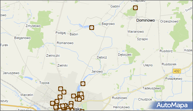 mapa Dębicz gmina Środa Wielkopolska, Dębicz gmina Środa Wielkopolska na mapie Targeo