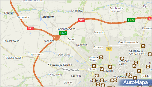 mapa Dębówka gmina Jastków, Dębówka gmina Jastków na mapie Targeo