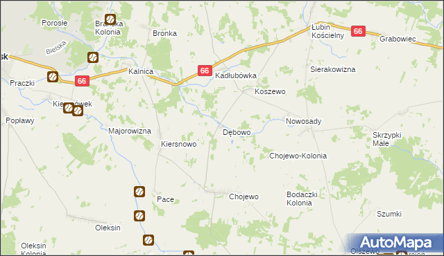 mapa Dębowo gmina Brańsk, Dębowo gmina Brańsk na mapie Targeo