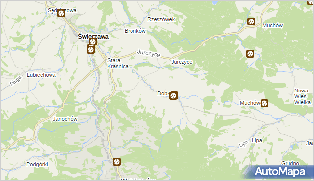 mapa Dobków gmina Świerzawa, Dobków gmina Świerzawa na mapie Targeo