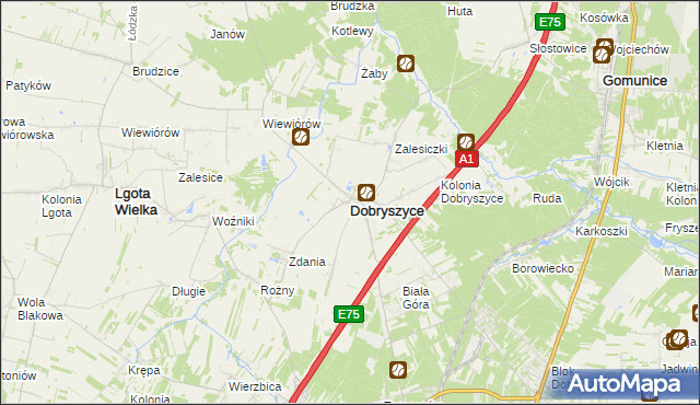 mapa Dobryszyce, Dobryszyce na mapie Targeo