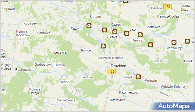mapa Drużbice-Kolonia, Drużbice-Kolonia na mapie Targeo