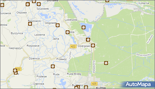 mapa Dziergowice, Dziergowice na mapie Targeo