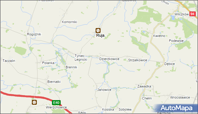 mapa Dzierżkowice gmina Ruja, Dzierżkowice gmina Ruja na mapie Targeo