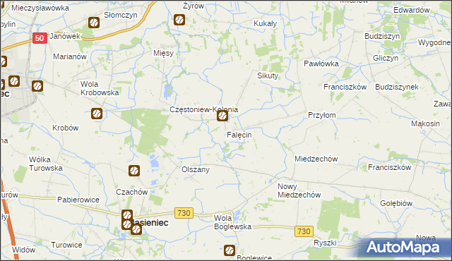 mapa Falęcin gmina Grójec, Falęcin gmina Grójec na mapie Targeo