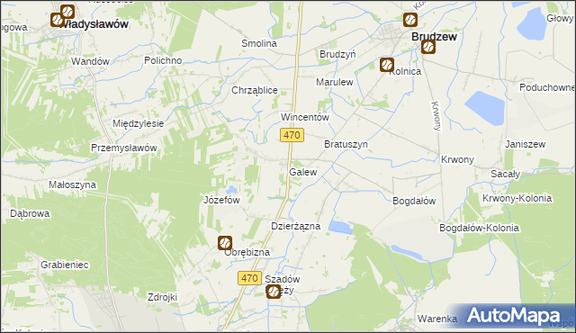 mapa Galew gmina Brudzew, Galew gmina Brudzew na mapie Targeo