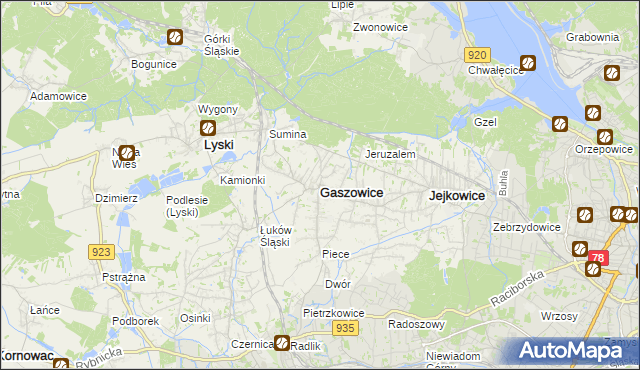 mapa Gaszowice powiat rybnicki, Gaszowice powiat rybnicki na mapie Targeo
