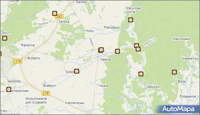 mapa Gębice gmina Czarnków, Gębice gmina Czarnków na mapie Targeo