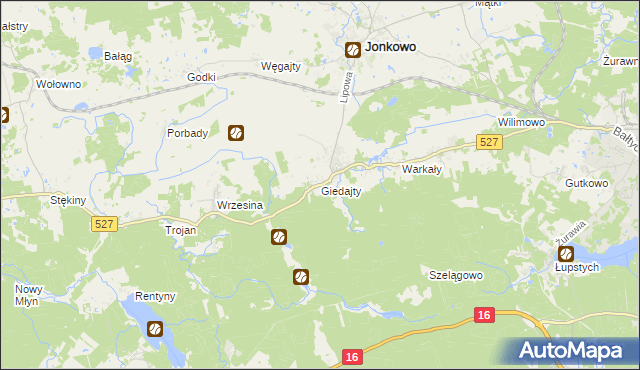 mapa Giedajty, Giedajty na mapie Targeo