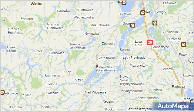 mapa Gierałtowice gmina Wieprz, Gierałtowice gmina Wieprz na mapie Targeo