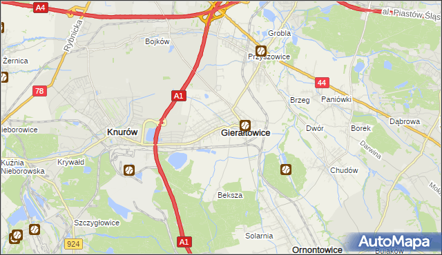 mapa Gierałtowice powiat gliwicki, Gierałtowice powiat gliwicki na mapie Targeo
