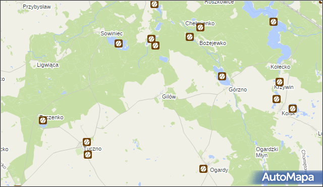 mapa Gilów gmina Strzelce Krajeńskie, Gilów gmina Strzelce Krajeńskie na mapie Targeo