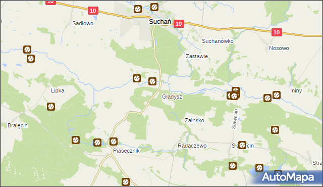 mapa Gładysz gmina Choszczno, Gładysz gmina Choszczno na mapie Targeo