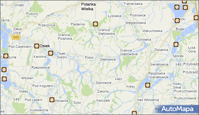mapa Głębowice gmina Osiek, Głębowice gmina Osiek na mapie Targeo
