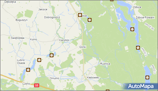mapa Glinki gmina Wałcz, Glinki gmina Wałcz na mapie Targeo