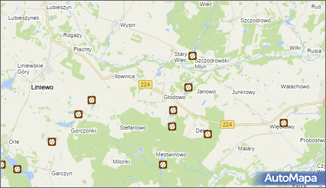 mapa Głodowo gmina Liniewo, Głodowo gmina Liniewo na mapie Targeo