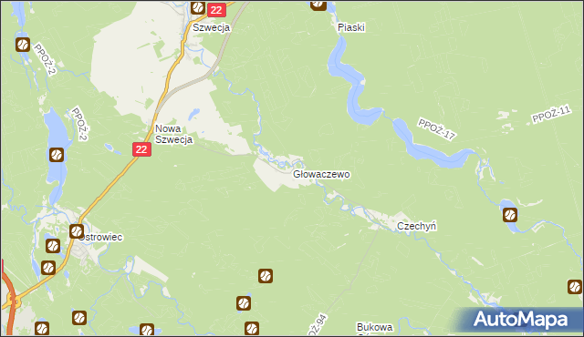 mapa Głowaczewo gmina Wałcz, Głowaczewo gmina Wałcz na mapie Targeo