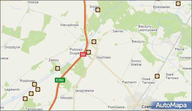 mapa Głuchowo gmina Czempiń, Głuchowo gmina Czempiń na mapie Targeo