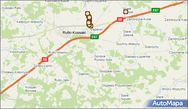 mapa Górskie Ponikły-Stok, Górskie Ponikły-Stok na mapie Targeo