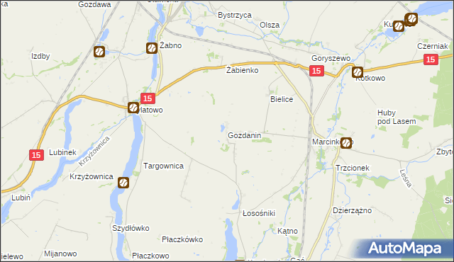 mapa Gozdanin gmina Mogilno, Gozdanin gmina Mogilno na mapie Targeo