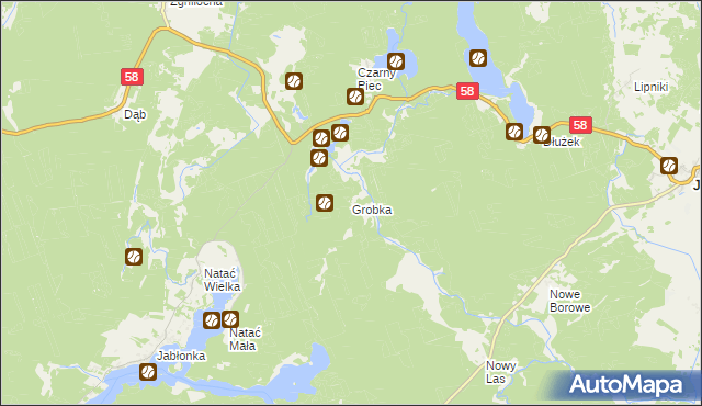 mapa Grobka gmina Jedwabno, Grobka gmina Jedwabno na mapie Targeo