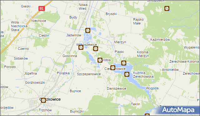 mapa Grobla gmina Rozprza, Grobla gmina Rozprza na mapie Targeo
