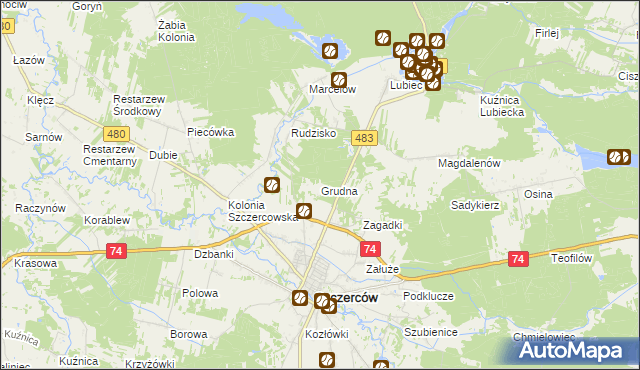 mapa Grudna gmina Szczerców, Grudna gmina Szczerców na mapie Targeo