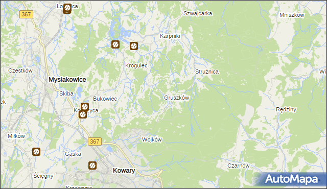 mapa Gruszków gmina Mysłakowice, Gruszków gmina Mysłakowice na mapie Targeo