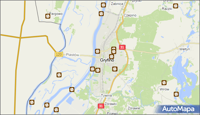 mapa Gryfino, Gryfino na mapie Targeo