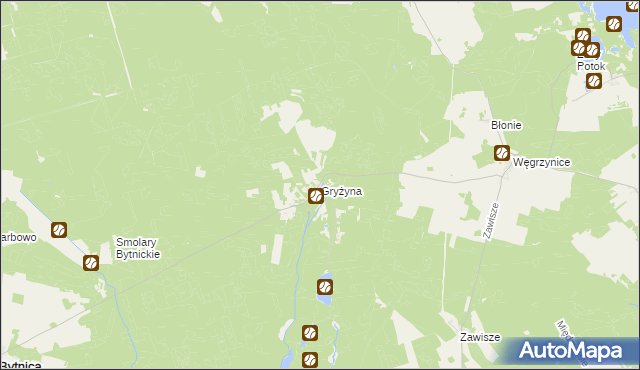 mapa Gryżyna gmina Bytnica, Gryżyna gmina Bytnica na mapie Targeo