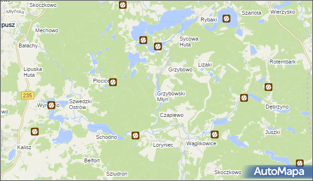 mapa Grzybowski Młyn, Grzybowski Młyn na mapie Targeo