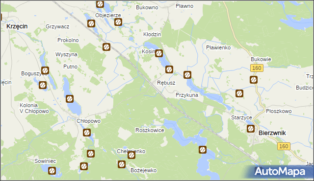 mapa Grzywna gmina Bierzwnik, Grzywna gmina Bierzwnik na mapie Targeo