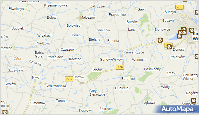 mapa Gunów-Wilków, Gunów-Wilków na mapie Targeo