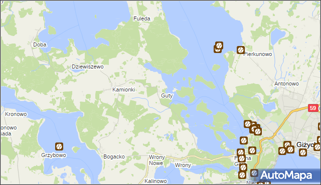 mapa Guty gmina Giżycko, Guty gmina Giżycko na mapie Targeo