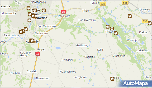 mapa Gwiździny gmina Nowe Miasto Lubawskie, Gwiździny gmina Nowe Miasto Lubawskie na mapie Targeo