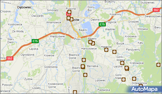 mapa Harbutowice gmina Skoczów, Harbutowice gmina Skoczów na mapie Targeo