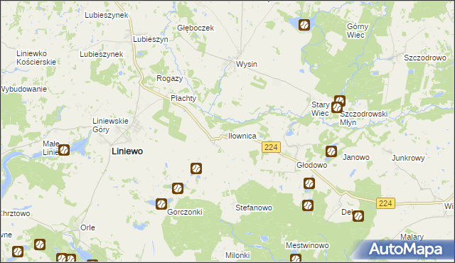 mapa Iłownica gmina Liniewo, Iłownica gmina Liniewo na mapie Targeo