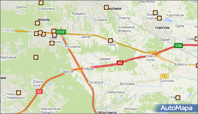 mapa Izabela gmina Wiązowna, Izabela gmina Wiązowna na mapie Targeo