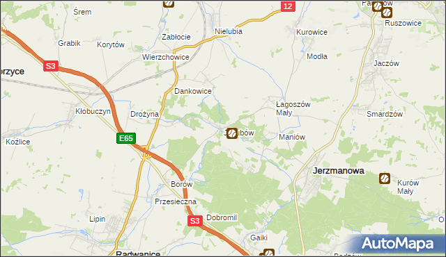 mapa Jakubów gmina Radwanice, Jakubów gmina Radwanice na mapie Targeo