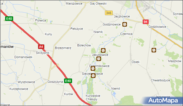 mapa Jakubowice gmina Oława, Jakubowice gmina Oława na mapie Targeo