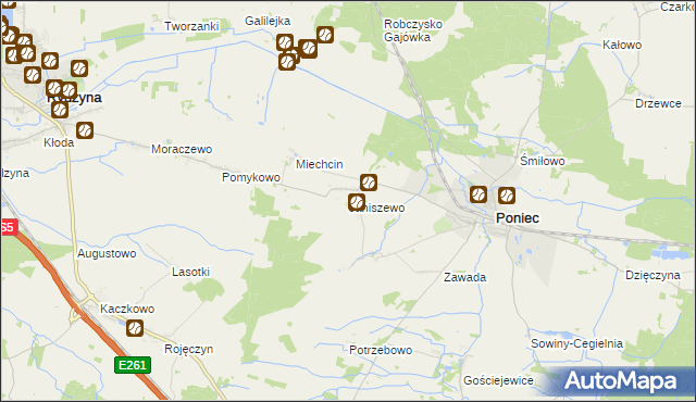 mapa Janiszewo gmina Poniec, Janiszewo gmina Poniec na mapie Targeo